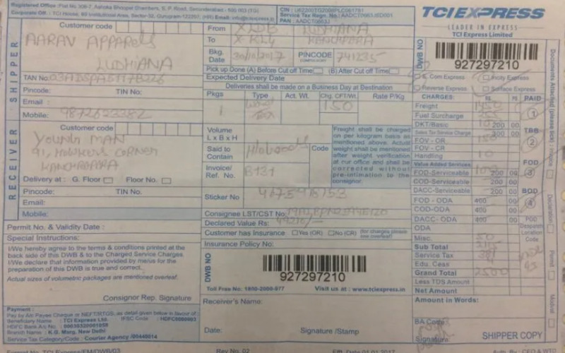 10 digits in tci express courier tracking