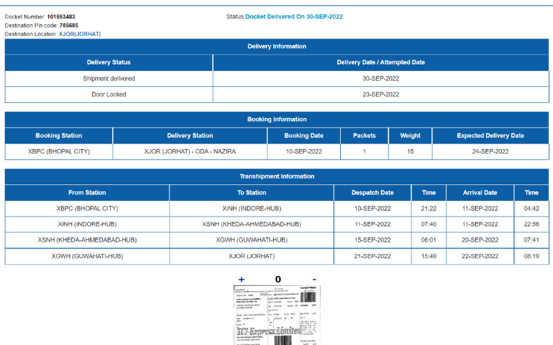 TCI Express Courier Tracking Number