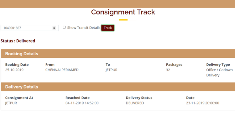 Track parcel from VRL logistics